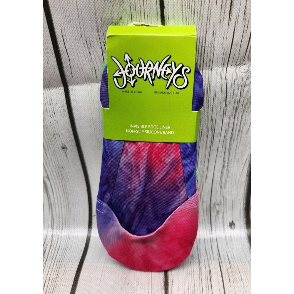 Journeys No Show Socks Invisible Edge Liners Non Slip Silicone Tie Dye Fits 4-10